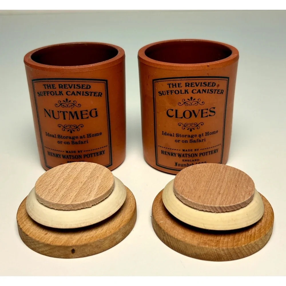 Henry Watson‎ Pottery Spice Canister Set Small Terracotta Nutmeg Cloves Suffolk